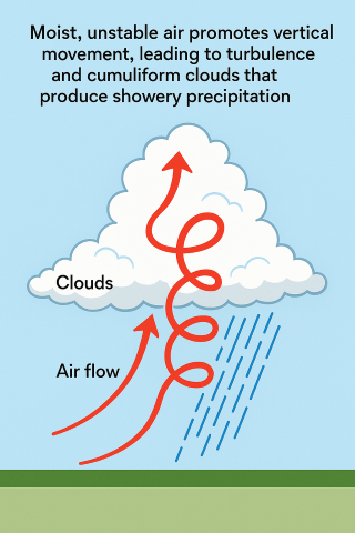 Turbulence and showery precipitation.